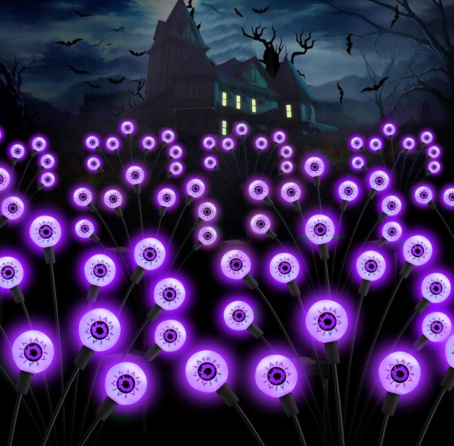 Inadays Halloween Decorations Outdoor Halloween Decor Solar Scary Eyeball Lights 2Pack 16LEDs Waterproof Purple Eyeball Swaying Firefly Light With 2 Modes For Garden/Yard/Patio/Party Decor, Purple