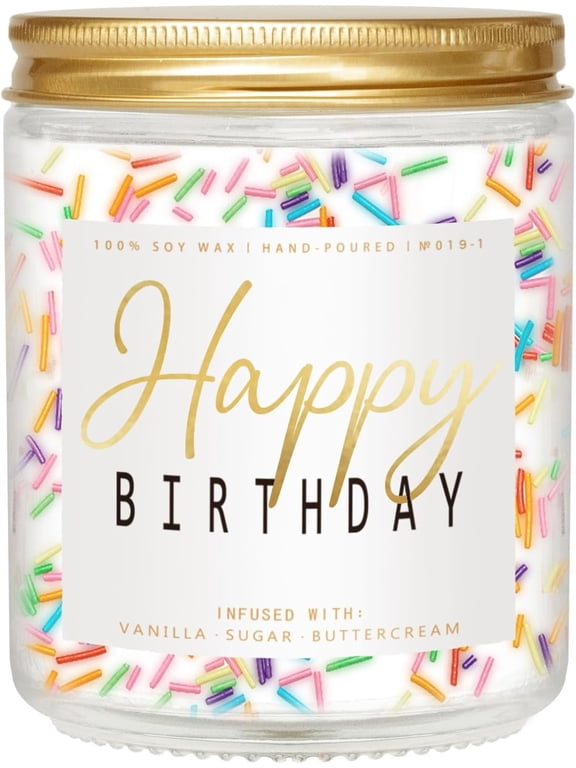 Happy Birthday Candle Birthday Candle, Unique Birthday Gifts for Women Natural Soy Wax - 7oz Scented Candle with Sprinkles, Birthday Gifts for Men/Best Friend Vanilla