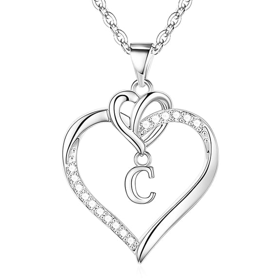 Inadays Heart Necklace for Women - Dainty 925 Sterling Silver Heart Necklaces Cute Letter Initial Pendant, Jewelry Gifts for Her Wife Girlfriend Mom Women Anniversary Birthday Christmas, A-Z