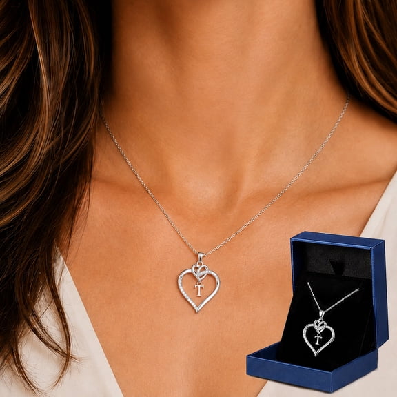 Inadays Heart Necklace for Women - Dainty 925 Sterling Silver Heart Necklaces Cute Letter Initial Pendant, Jewelry Gifts for Her Wife Girlfriend Mom Women Anniversary Birthday Christmas, A-Z