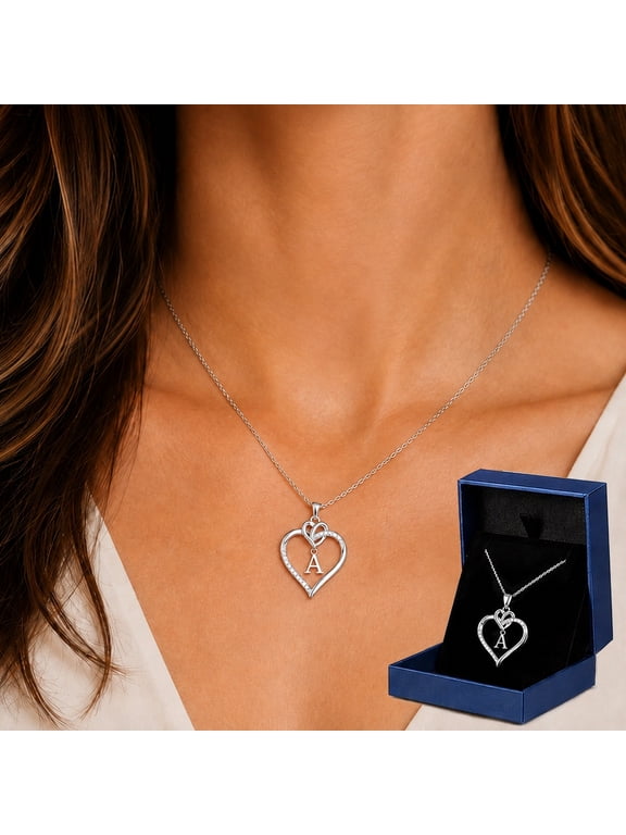 Heart Necklace for Women - Dainty 925 Sterling Silver Heart Necklaces Cute Letter Initial Pendant, Jewelry Gifts for Her Wife Girlfriend Mom Women Anniversary Birthday Christmas, A-Z