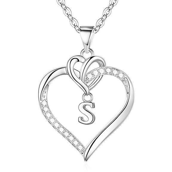 Inadays Heart Necklace for Women - Dainty 925 Sterling Silver Heart Necklaces Cute Letter Initial Pendant, Jewelry Gifts for Her Wife Girlfriend Mom Women Anniversary Birthday Christmas, A-Z