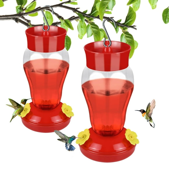 Inadays Hummingbird Feeder ( 2Pack) 16 OZ Hummingbird Feeders for Outdoors with Ant Moat & 3 Feeding Ports, Leak-Proof Plastic Red Humming Birds Feeders for Outside, Humming Bird Feeder