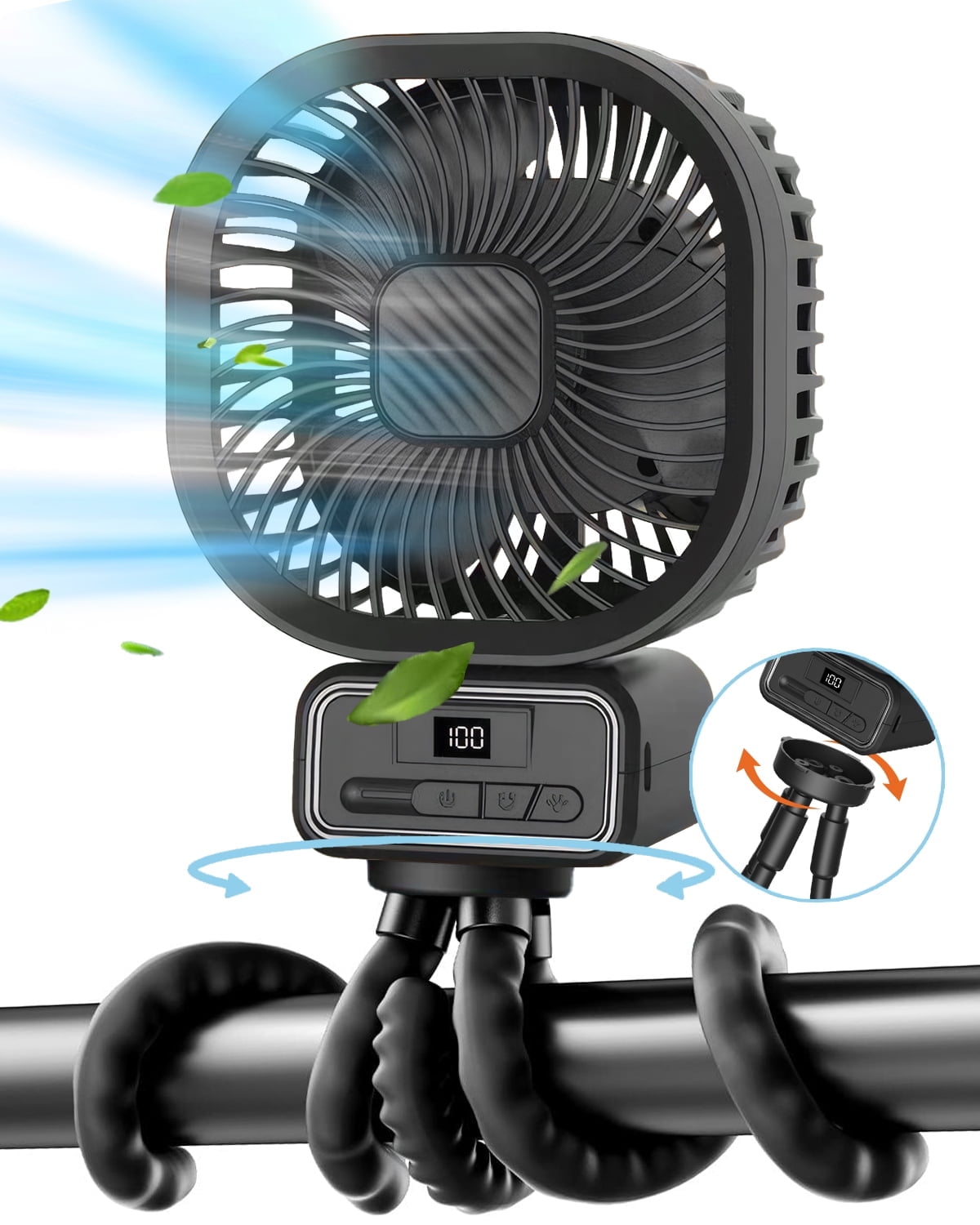 Inadays Inadays Fortable Fan Stroller Fan Desk Oscillating Fan Battery Operated Rechargable 5000 mAh Table Mini Small Fan Adjustable 3 Speeds with Light