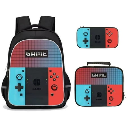 Inadays School Backpack Bookbag 3 Set Elementary Middle School Age 6-18 Boyish Gamer Backpack