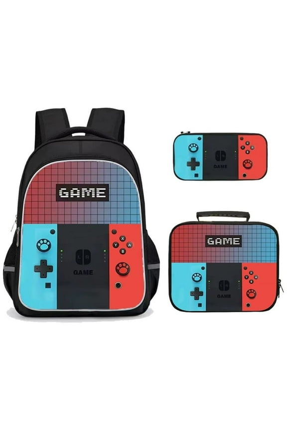 School Backpack Bookbag 3 Set Elementary Middle School Age 6-18 Boyish Gamer Backpack