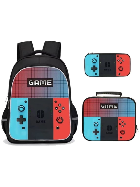 School Backpack Bookbag 3 Set Elementary Middle School Age 6-18 Boyish Gamer Backpack