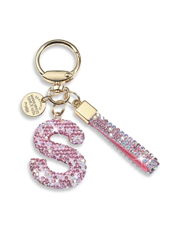 Initial Letter Keychain Gift for Women Girls Bling Sparkly Cute Backpack Car Key Accessories Lanyard