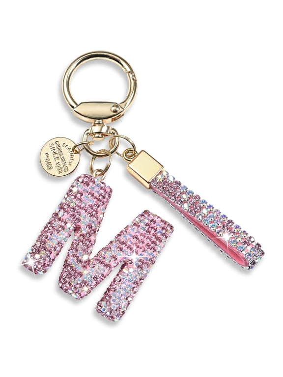 Initial Letter Keychain Gift for Women Girls Bling Sparkly Cute Backpack Car Key Accessories Lanyard