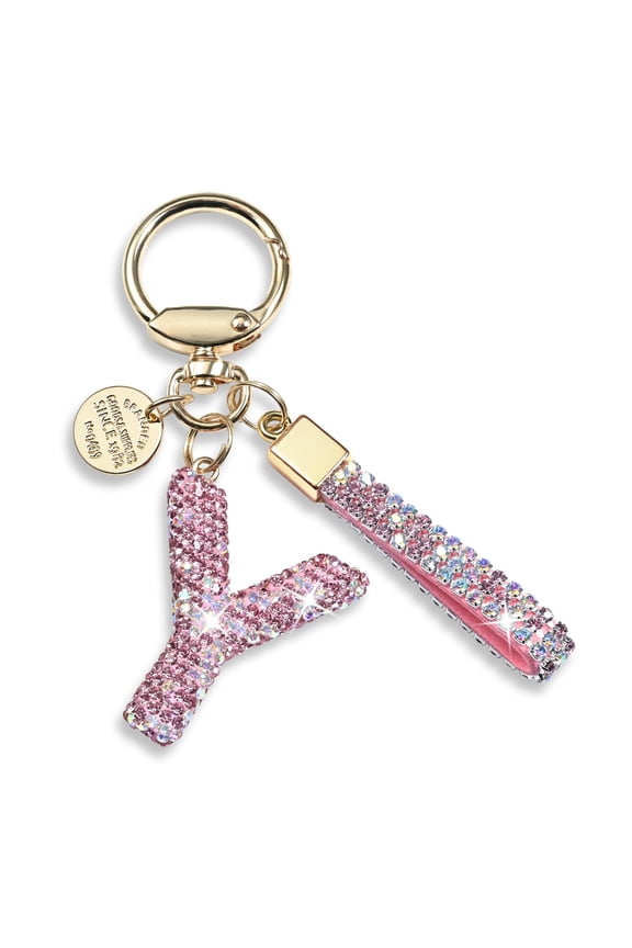 Initial Letter Keychain Gift for Women Girls Bling Sparkly Cute Backpack Car Key Accessories Lanyard