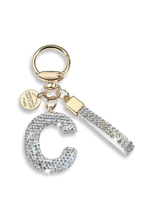 Initial Letter Keychain Gift for Women Girls Bling Sparkly Cute Backpack Car Key Accessories Lanyard