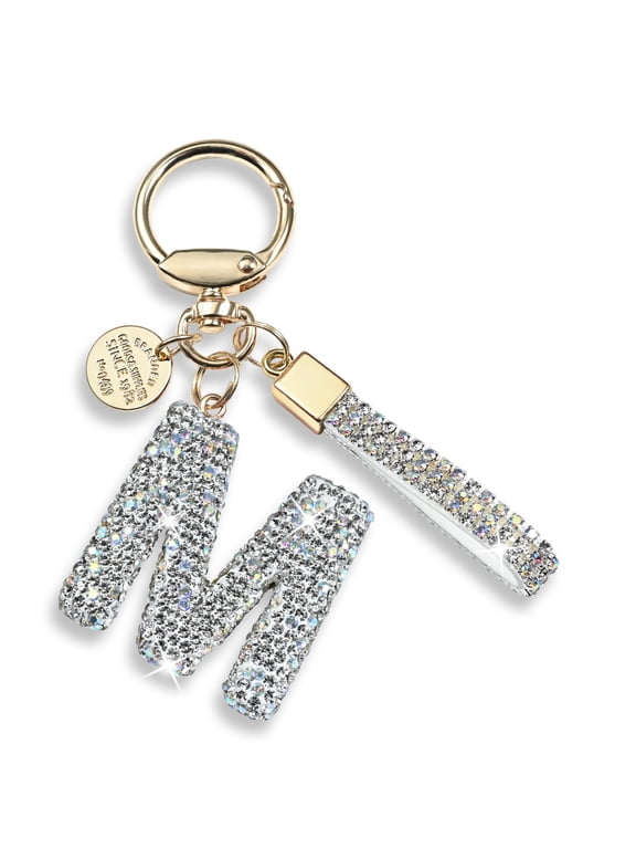 Initial Letter Keychain Gift for Women Girls Bling Sparkly Cute Backpack Car Key Accessories Lanyard