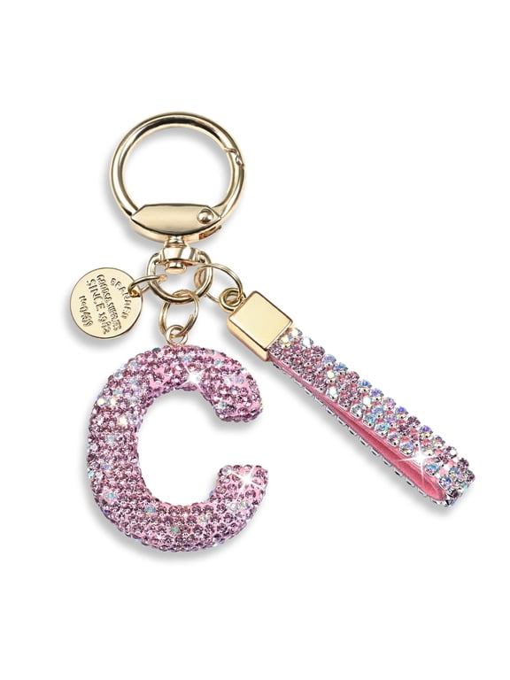 Initial Letter Keychain Gift for Women Girls Bling Sparkly Cute Backpack Car Key Accessories Lanyard