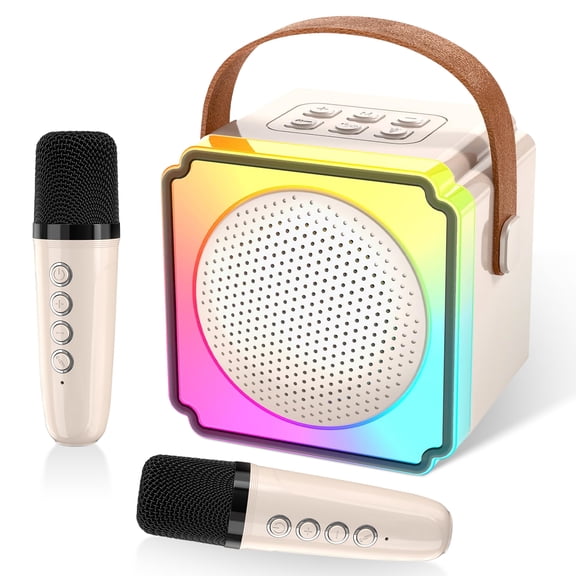 Inadays Karaoke Machine for Kids Portable Bluetooth Speaker with Wireless Microphones Christmas Birthday Family Party Gifts for Girls Boys Toddler Toys Beige