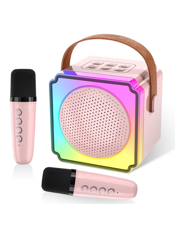Karaoke Machine for Kids Portable Bluetooth Speaker with Wireless Microphones Christmas Birthday Family Party Gifts for Girls Boys Toddler Toys Pink