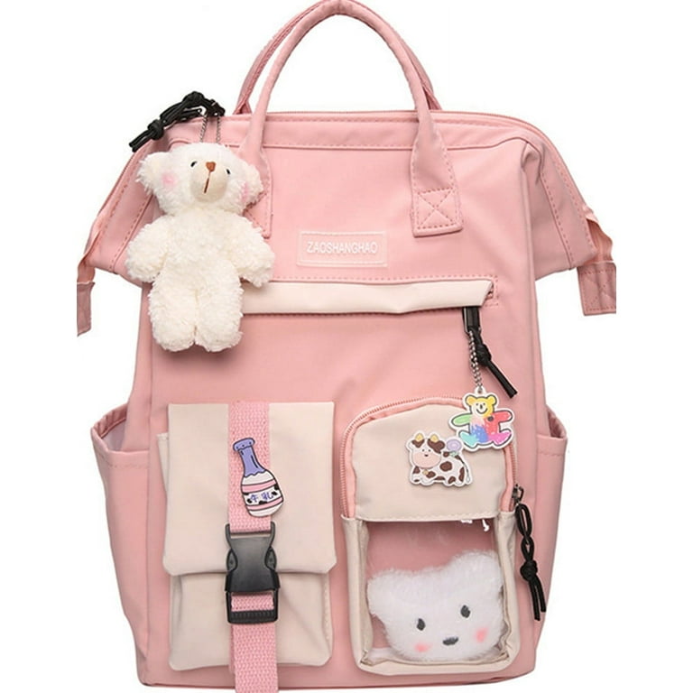 Inadays Middle School Girls Backpack School Bags for Teenage Girls Large Capacity Backpack with Cute Accessories Multi-Pockets Hanging Bear Travel