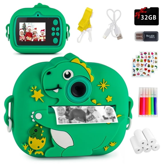 Inadays Kids Camera Instant Print Photos 1080P Selfie Digital Thermal Cameras Christmas Birthday Gifts for Girls Boys Toddler Toys Age 3-12 32GB Card