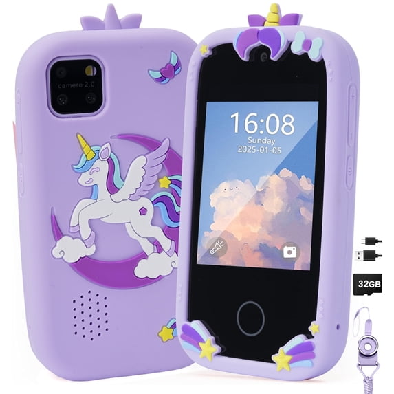 Inadays Kids Smart Phone for Girls Gifts - Toddler Christmas Birthday Gift for Age 3 4 5 6 7 8 Year Old, Kids Cell Phone Toy with Touchscreen, Dual Cameras, Learning,Mp3 Player,Games with 32 GB Card