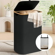 Inadays Laundry Basket Clothes Laundry Hamper 100L with Lid with Bamboo Handles and A Removable Laundry Bag Large Collapsible Foldable Laundry Hamper for Bedroo
