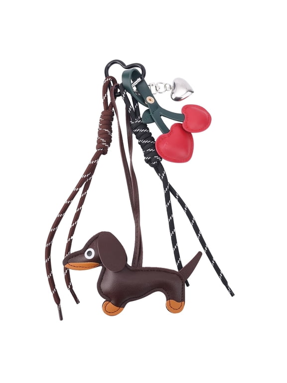Leather Dachshund Keychain, Dachshund Keychain Bag Pendant Key Chain Cute Puppy Dog Charm Gifts, Brown