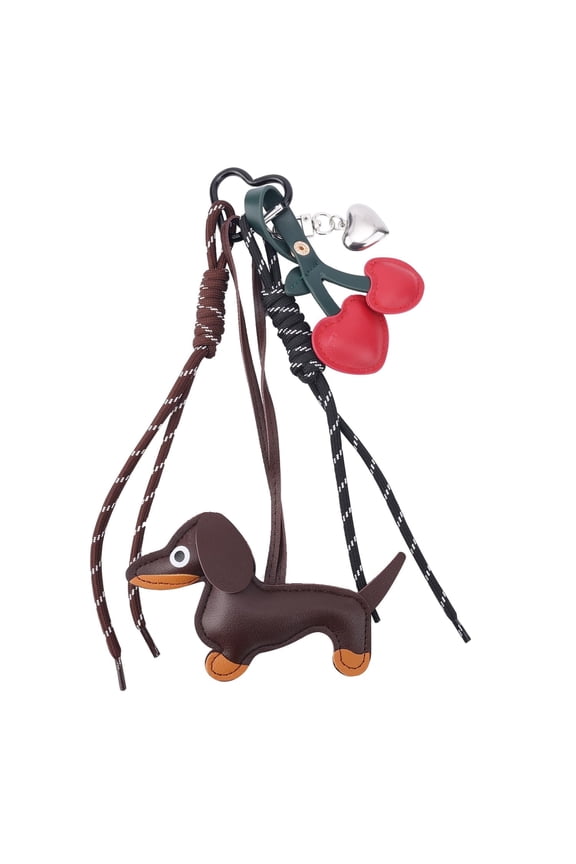 Leather Dachshund Keychain, Dachshund Keychain Bag Pendant Key Chain Cute Puppy Dog Charm Gifts, Brown