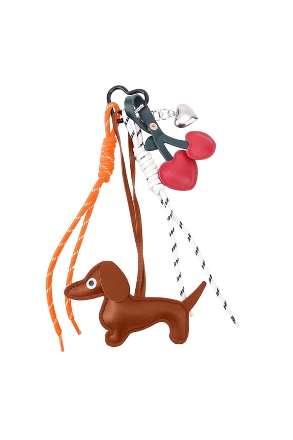 Leather Dachshund Keychain, Dachshund Keychain Bag Pendant Key Chain Cute Puppy Dog Charm Gifts, Coffee