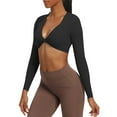 thumbnail image 1 of Inadays Long Sleeve Crop Tops for Women Sienna Twist Deep V Workout Crop T Shirt Top, Black, M, 1 of 8