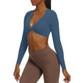 thumbnail image 1 of Inadays Long Sleeve Crop Tops for Women Sienna Twist Deep V Workout Crop T Shirt Top, Blue, L, 1 of 8