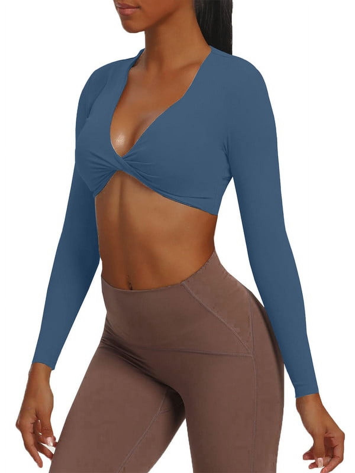 Inadays Long Sleeve Crop Tops for Women Sienna Twist Deep V