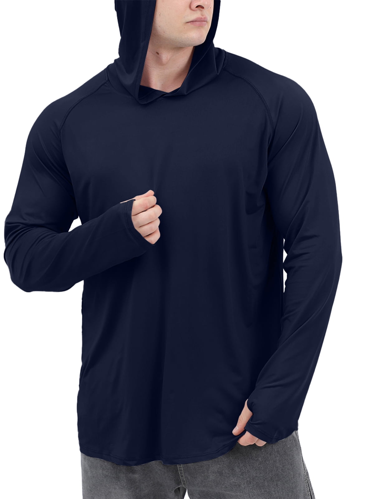 Men's UPF 50+ Sun Protection Hooded Shirt With Mask, Active Slightly Stretch Long Sleeve Rash Guard For Fishing Hiking Outdoor