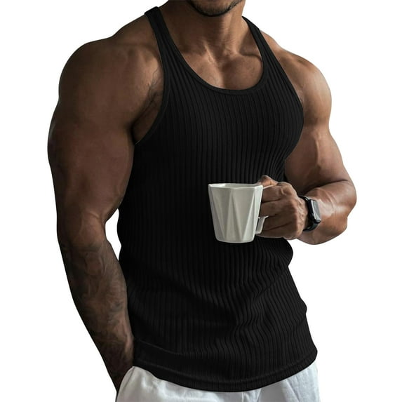 Inadays Men's Workout Tank Top Gym Fitness Athletic Shirts Quick Dry Bodybuilding Sleeveless Plain Muscle T Shirts, Black, 4XL