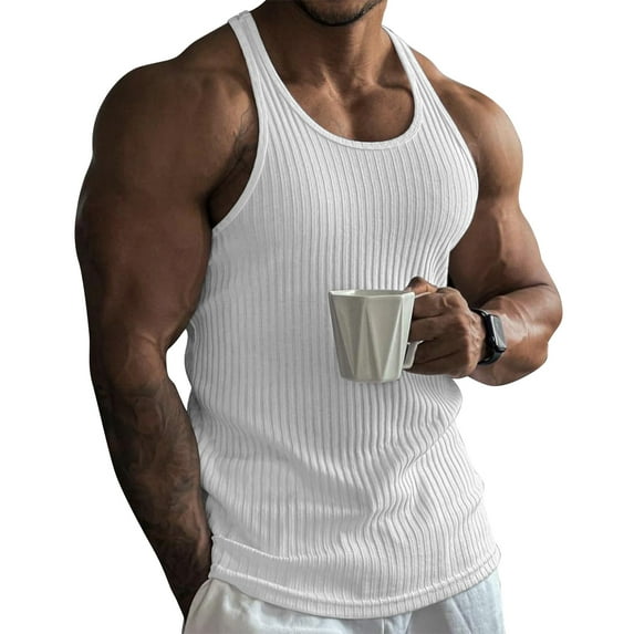 Inadays Men's Workout Tank Top Gym Fitness Athletic Shirts Quick Dry Bodybuilding Sleeveless Plain Muscle T Shirts, White, L