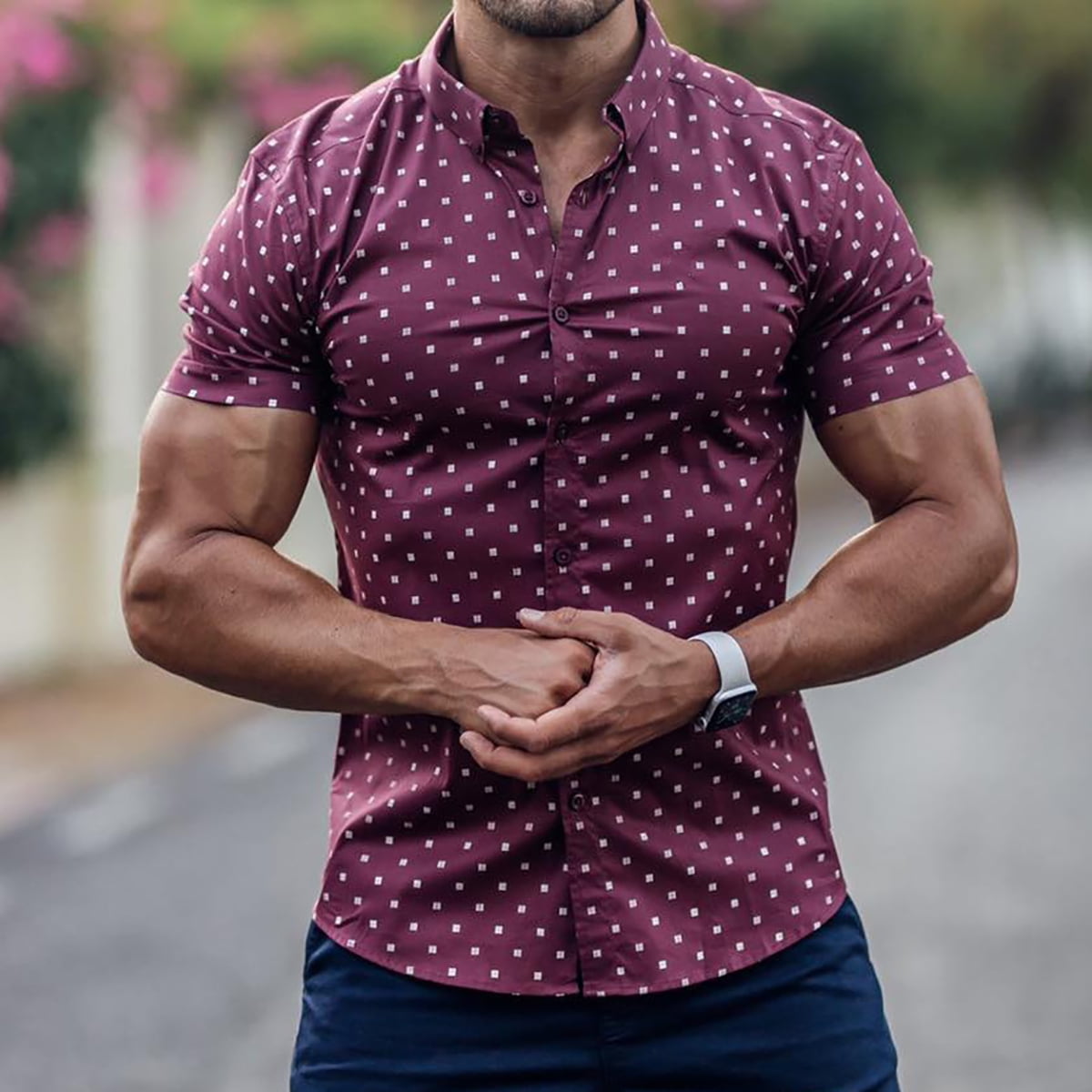 Inadays Mens Shirts Muscle Fit Dress Shirt Wrinkle-Free Short Sleeve Casual  Athletic Fit Button Down Shirt Hawaiian Shirts Summer Tropical Beach Shirts  for Men, Gray, M - Walmart.com