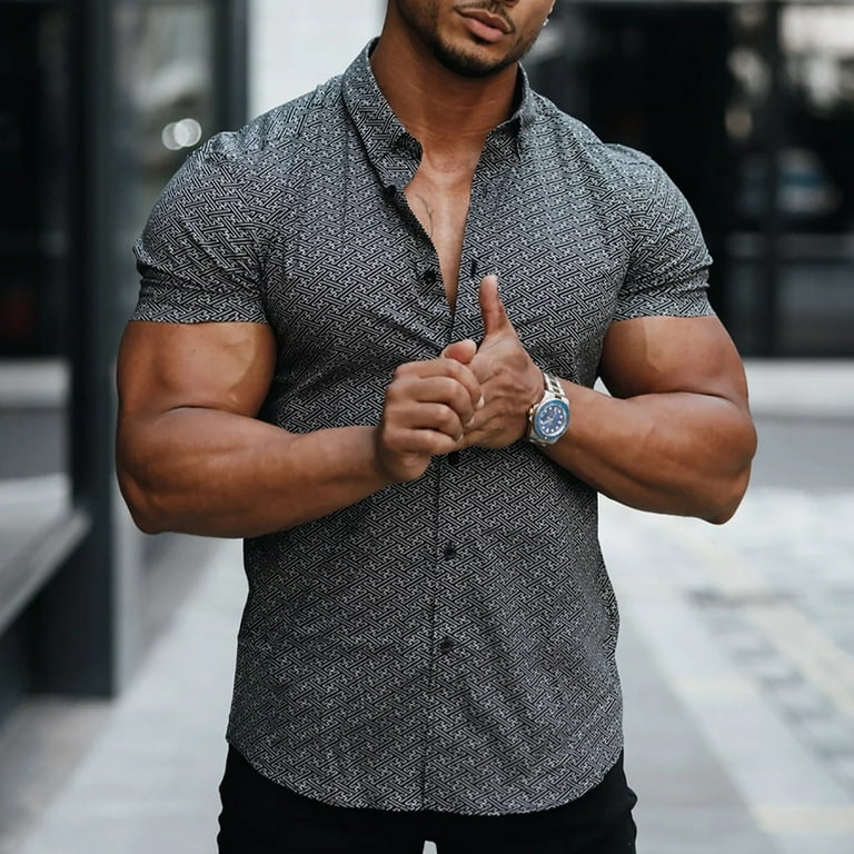 Inadays Mens Shirts Muscle Fit Dress Shirt Wrinkle-Free Short