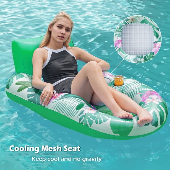 Inadays Pool Floats for Adult Inflatable Pool Floats Lounge Extra Large with Backrest Pool Raft Floaties Water Floating Recliner Chair with Cup Holders Foot Rest Swimming Floaty