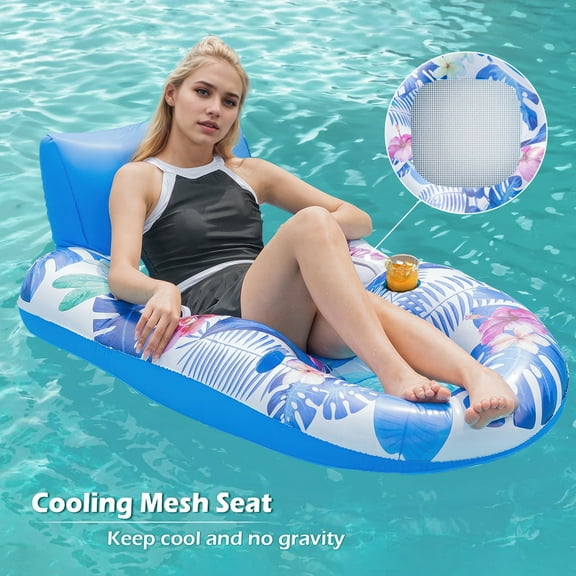 Inadays Pool Floats for Adult Inflatable Pool Floats Lounge Extra Large with Backrest Pool Raft Floaties Water Floating Recliner Chair with Cup Holders Foot Rest Swimming Floaty