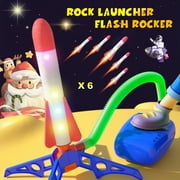 Inadays Rocket Launcher for Kids with 6 Glowing in Dark Rocket Soft Foam Blaster Set Stomp Launch Pad Boys Girls Fun Backyard Outdoor Kids Toys 5 Year Old Boys 3+ Years