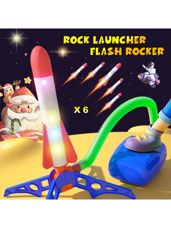 Rocket Launcher for Kids with 6 Glowing in Dark Rocket Soft Foam Blaster Set Stomp Launch Pad Boys Girls Fun Backyard Outdoor Kids Toys 5 Year Old Boys 3+ Years