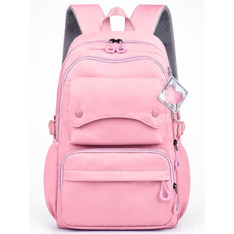 School Backpack, Large Capacity Bookbag for 15.6 Inch Laptop, Water-Resistant Cute Girlish Backpacks for Teen Adults Tween, Lightweight Travel Daypack for Primary Middle School College, Pink