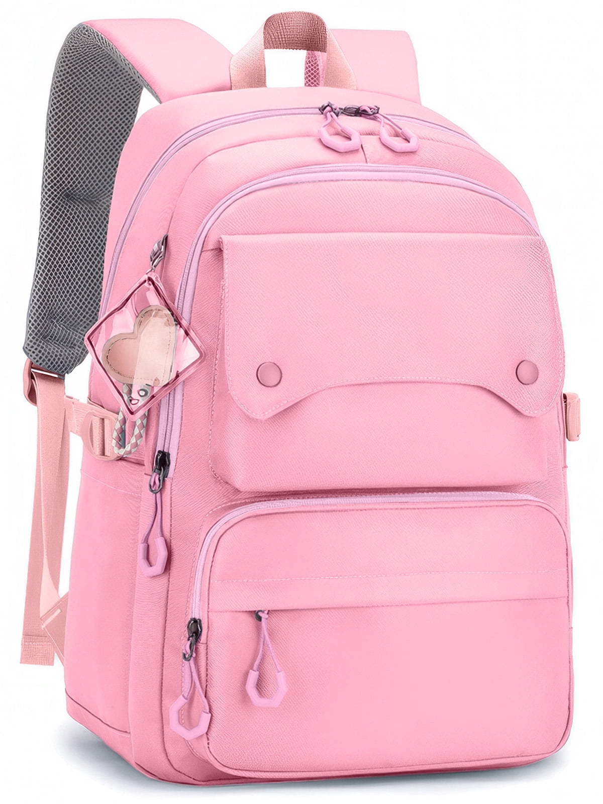 Inadays School Backpack, Large Capacity Bookbag for 15.6 Inch Laptop, Water-Resistant Cute Girlish Backpacks for Teen Adults Tween, Lightweight Travel Daypack for Primary Middle School College, Pink