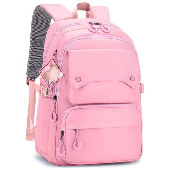 Inadays School Backpack, Large Capacity Bookbag for 15.6 Inch Laptop, Water-Resistant Cute Girlish Backpacks for Teen Adults Tween, Lightweight Travel Daypack for Primary Middle School College, Pink