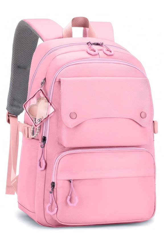 School Backpack, Large Capacity Bookbag for 15.6 Inch Laptop, Water-Resistant Cute Girlish Backpacks for Teen Adults Tween, Lightweight Travel Daypack for Primary Middle School College, Pink