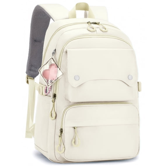 Inadays School Backpack, Large Capacity Bookbag for 15.6 Inch Laptop, Water-Resistant Cute Girlish Backpacks for Teen adults, Lightweight Travel Daypack for Middle School College, Beige