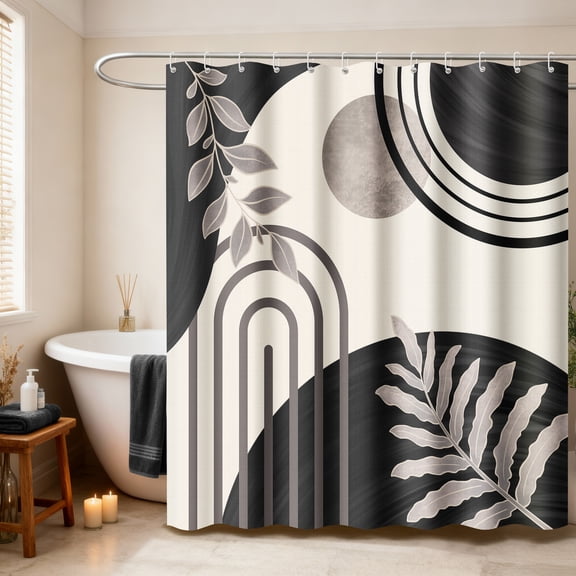 Inadays Shower Curtain Liner Mid Century Modern Navy Blue Boho Leaves Shower Heavy Duty Curtains Bathroom Decor Sets Waterproof with Hooks, 72x72in