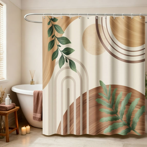 Inadays Shower Curtain Liner Mid Century Modern Navy Blue Boho Leaves Shower Heavy Duty Curtains Bathroom Decor Sets Waterproof with Hooks, 72x72in