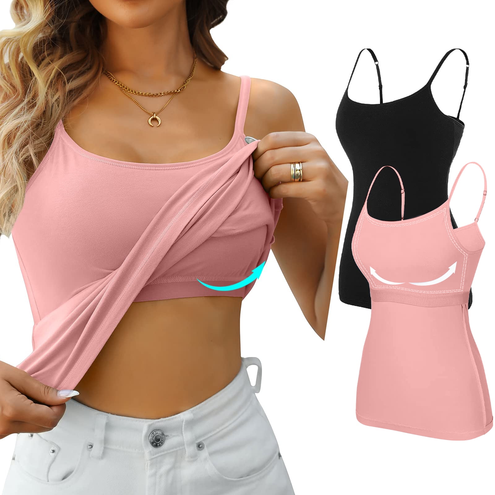 Inadays Tank Tops for Women Cami with Shelf Bra Tops Adjustable