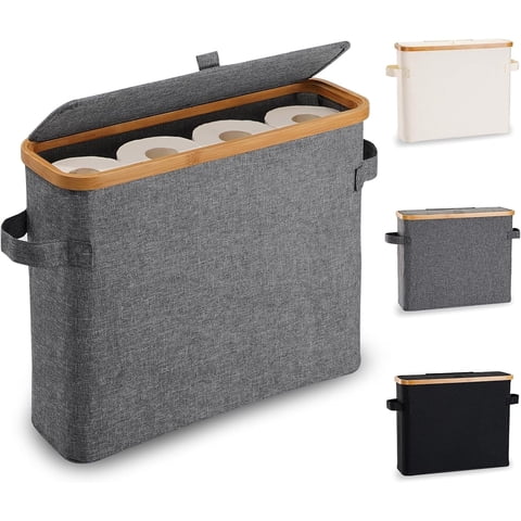 Sanmadrola Toilet Paper Storage Basket with Lid Bamboo Toilet Paper Storage Holder Stand Organizer for Bathroom, Toilet Paper Storage Box Container with Handle Toilet Tissue Storage Bin for RV Closet