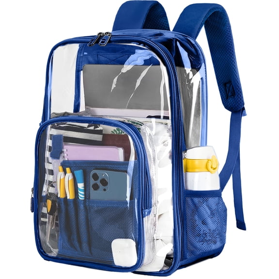 Inadays Waterproof Clear Backpack Heavy Duty PVC Transparent Large Capacity Backpack with Reinforced Strap for School, Work, Stadium, Travel, Security, Festival, College (Blue)