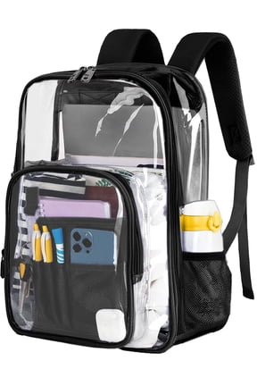 Waterproof Clear Backpack Heavy Duty PVC Transparent Large Capacity Backpack with Reinforced Strap for School, Work, Stadium, Travel, Security, Festival, College (Black)