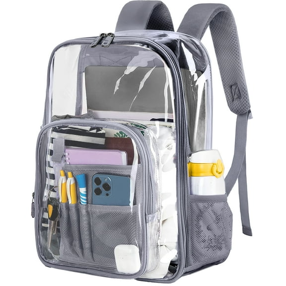 Inadays Waterproof Clear Backpack Heavy Duty PVC Transparent Large Capacity Backpack with Reinforced Strap for School, Work, Stadium, Travel, Security, Festival, College (Grey)